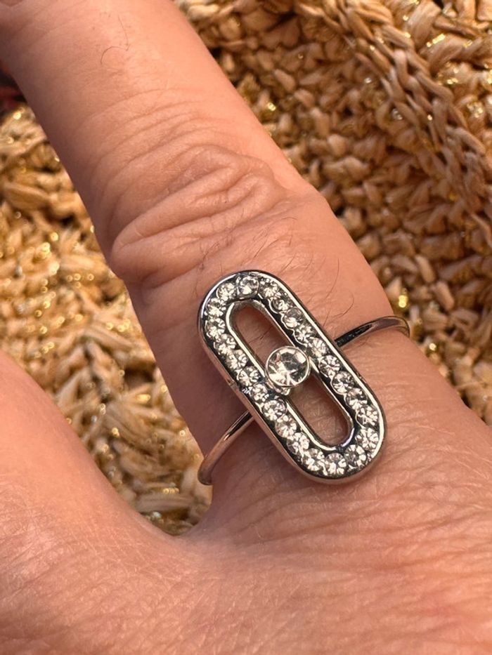 Bague réglable acier inoxydable argent épingle fermée zircons - photo numéro 2