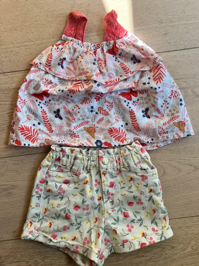 Ensemble blouse à bretelle + short + gilet blanc 3 ans fille Vertbaudet
