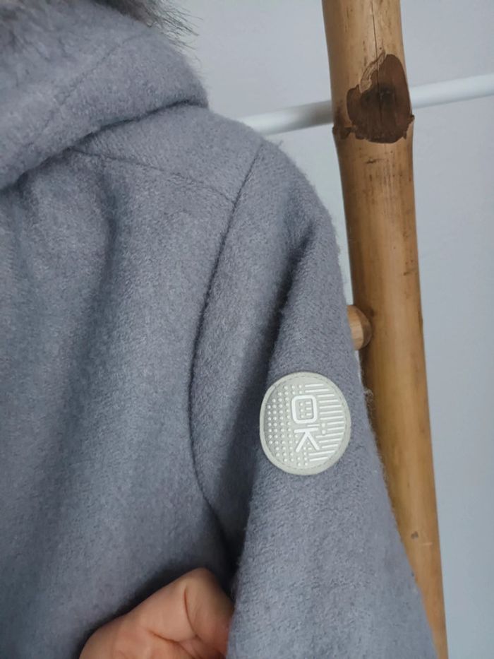 Joli manteau à capuche en laine gris très chaud Okaïdi 12 ans - photo numéro 3