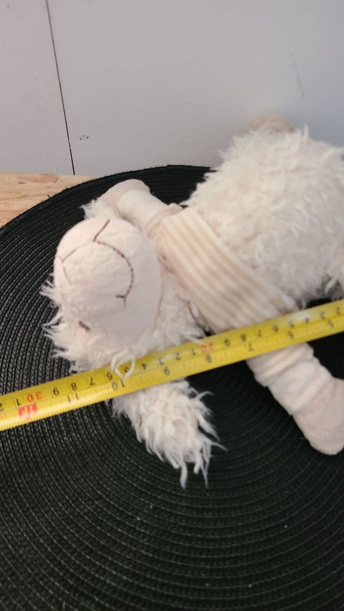 Doudou mouton blanc pull rayé beige PLAYKIDS - photo numéro 4