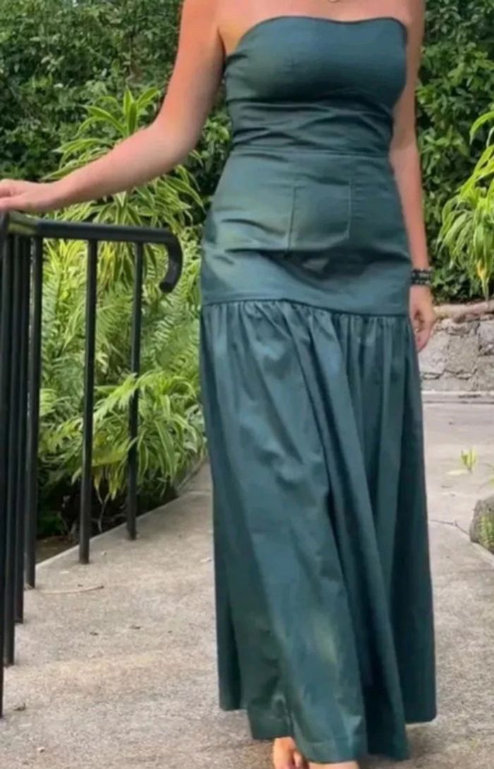 robe longue corset bustier taille L vert foncé Zara.