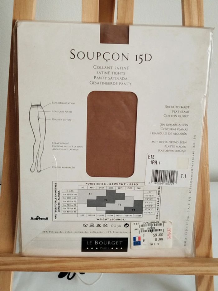 Collant  taupe satiné 15D Le Bourget taille 1 neuf - photo numéro 2