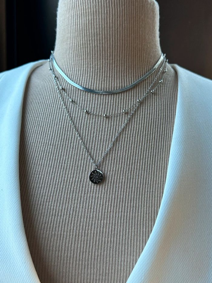 Collier multirangs en acier argent - photo numéro 3