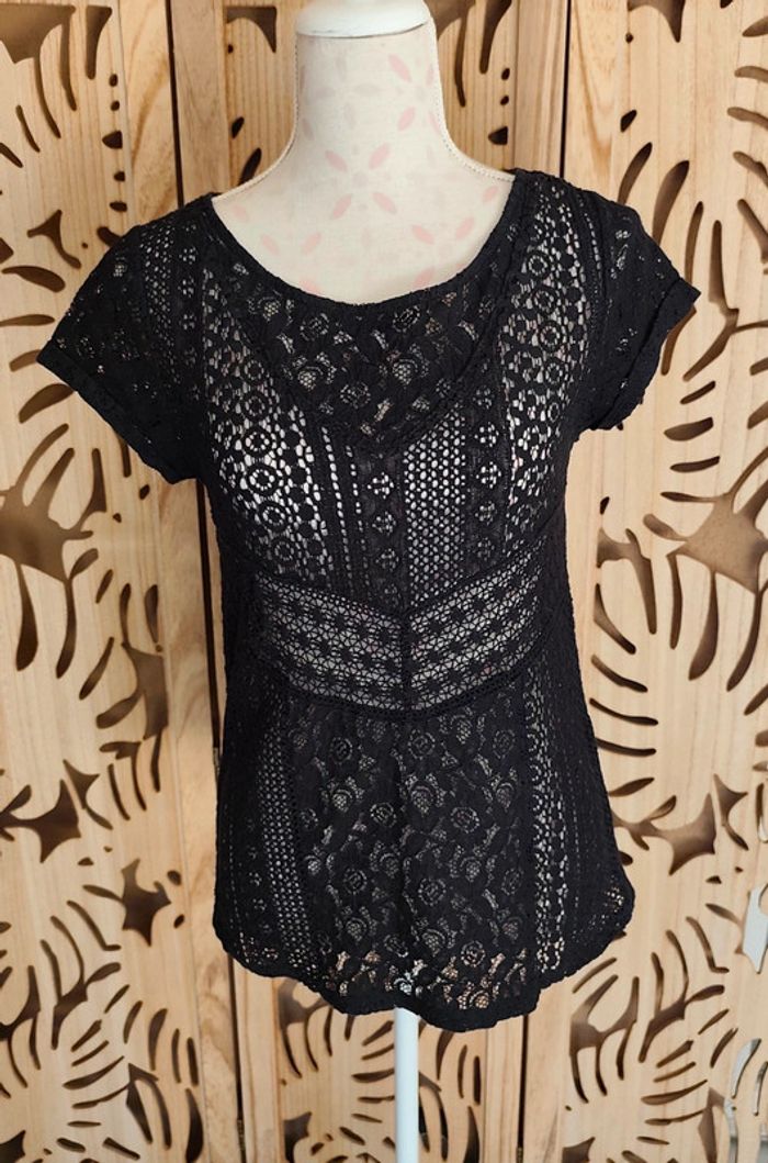 Top Maille ajourée noire, taille M, Naf Naf - photo numéro 4