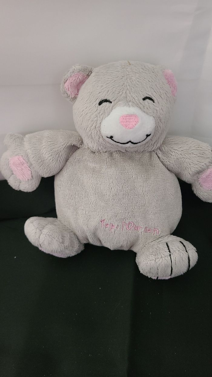 Ours TOPI L'OURSON doudou gris et rose - photo numéro 3