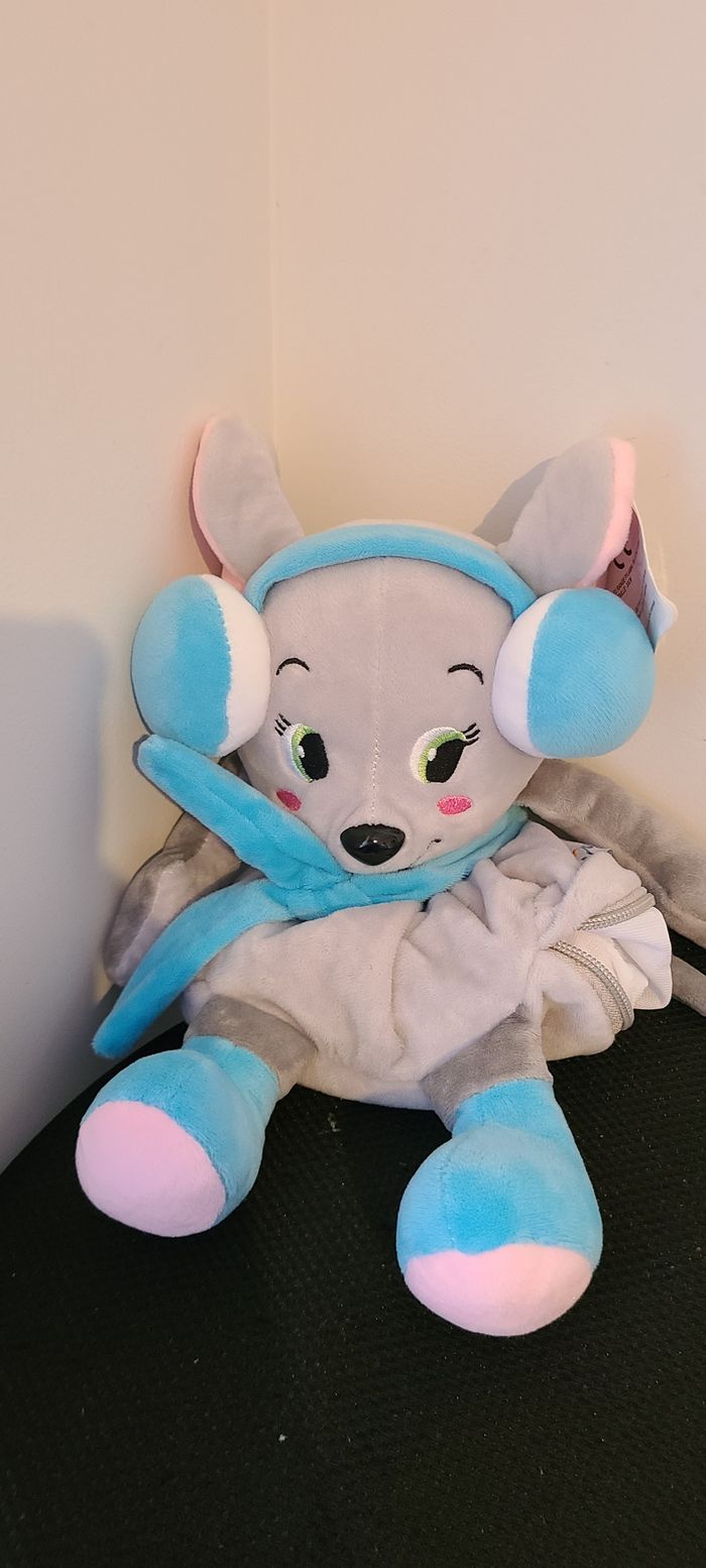 Peluche range pyjama - Souris grise et bleue