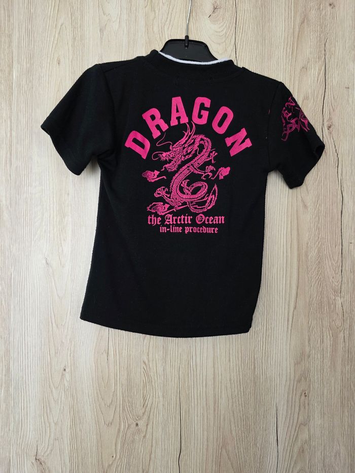 TEE-SHIRT GARÇON 👦 MOTIF DRAGON NOIR/ROSE TAILLE 4ANS - photo numéro 2