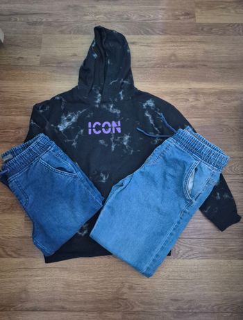 2 jeans type jogger + 1sweat a capuche 10/11ans