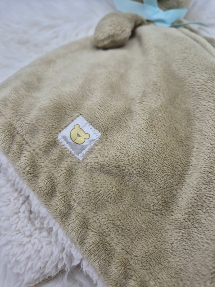Grand doudou plat Carré Ours Beige Bleu Piccolo Bambino - photo numéro 5
