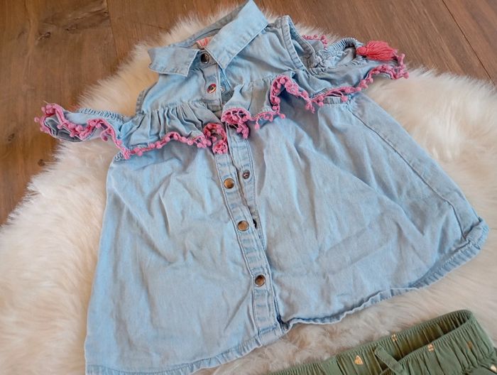 Look fille 3 ans 💗 idéal rentrée chemise en jean Lili marelle + bas h&m - photo numéro 5