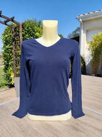 Tee shirt manches longues col en V bleu marine T38 - Arkitect