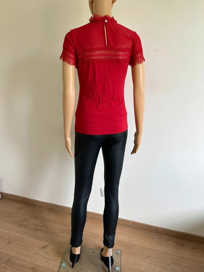 Top rouge à manches courtes avec dentelle Morgan taille M TBE (taille petit) - photo numéro 9