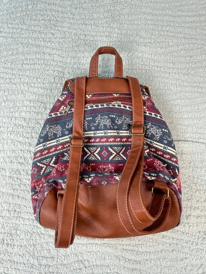 Sac à dos vintage en toile et simili cuir style bohème - photo numéro 3