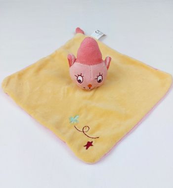 Doudou plat jaune chat rose KITCHOUN CREATIVTOYS chapeau étoile rouge TBE