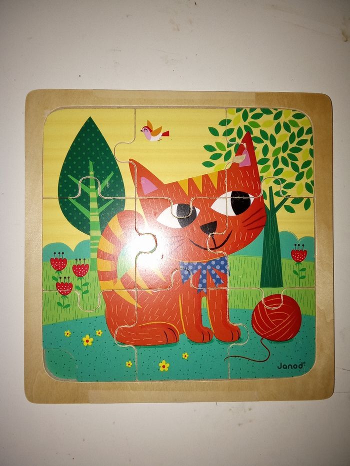 Puzzle enfant en bois janod 9 morceaux motif chat - photo numéro 1