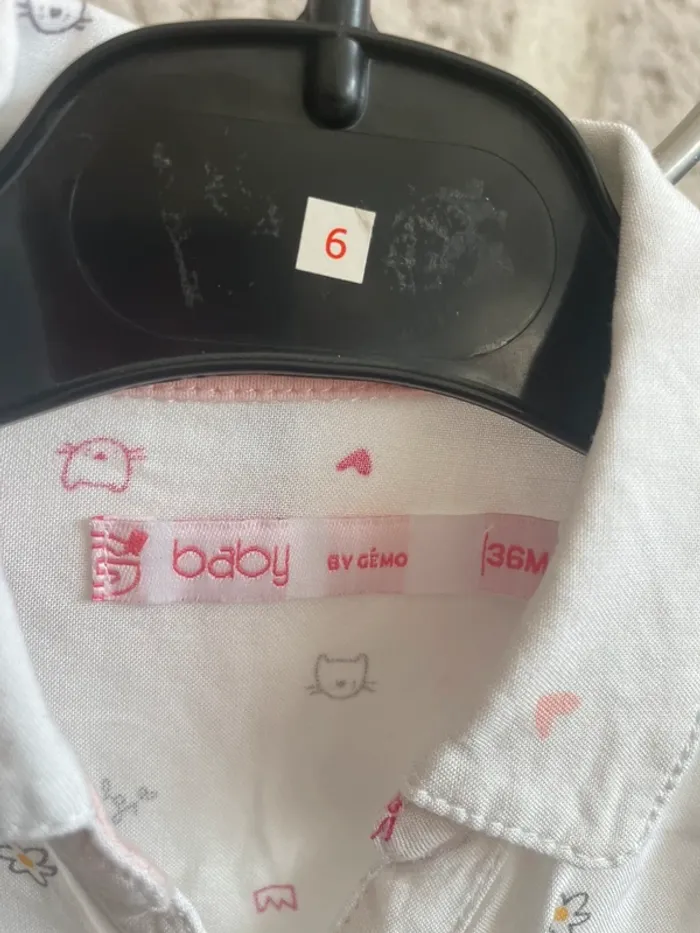 Chemisier chemise fille 3 ans gémo blanc fleur chat - photo numéro 3