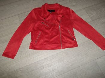 Blouson VERO MODA style perfecto rouge vermillon fausse peau XL NEUF