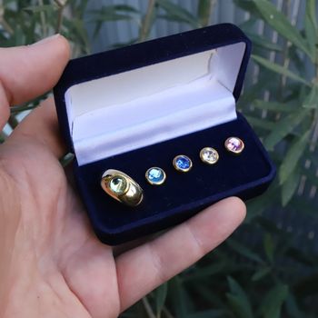 Bague jonc anglais avec pierres interchangeables avec son coffret - métal doré