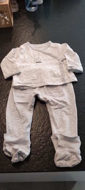 Pyjama deux pieces bébé blanc gris Sucre d'orge