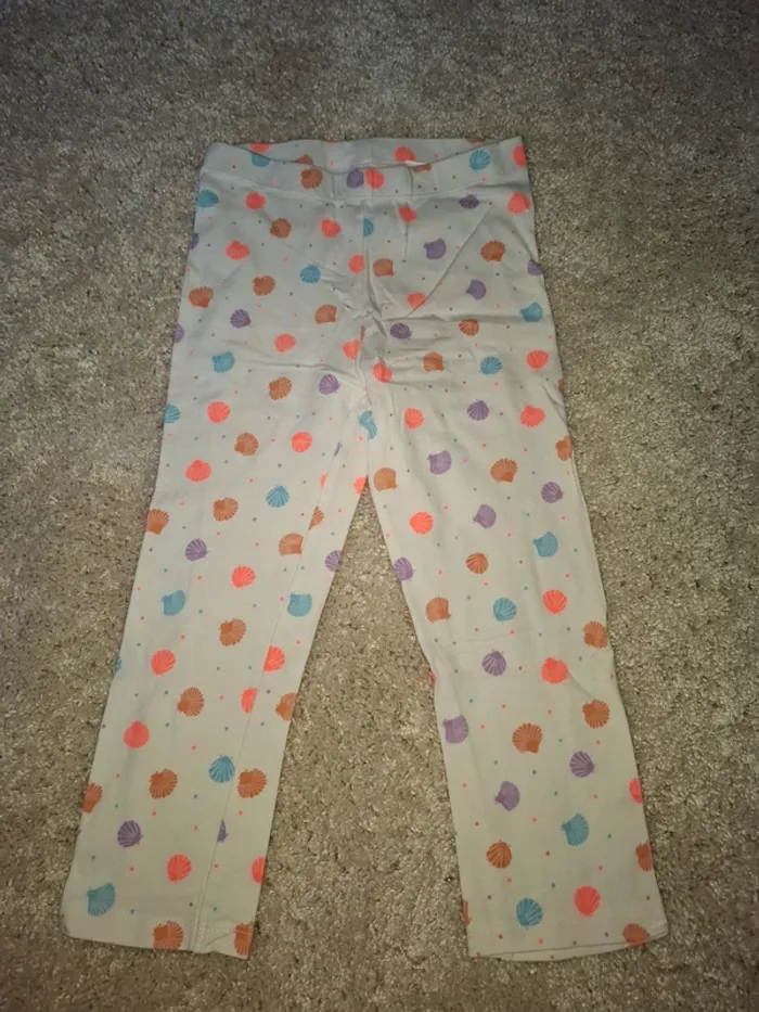 Leggings 3/4 blanc motifs coquillages 8 ans