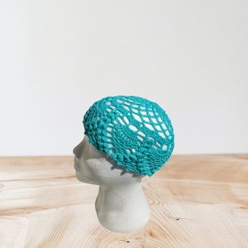 Bonnet été ajouré  coton majoritaire turquoise taille unique 

