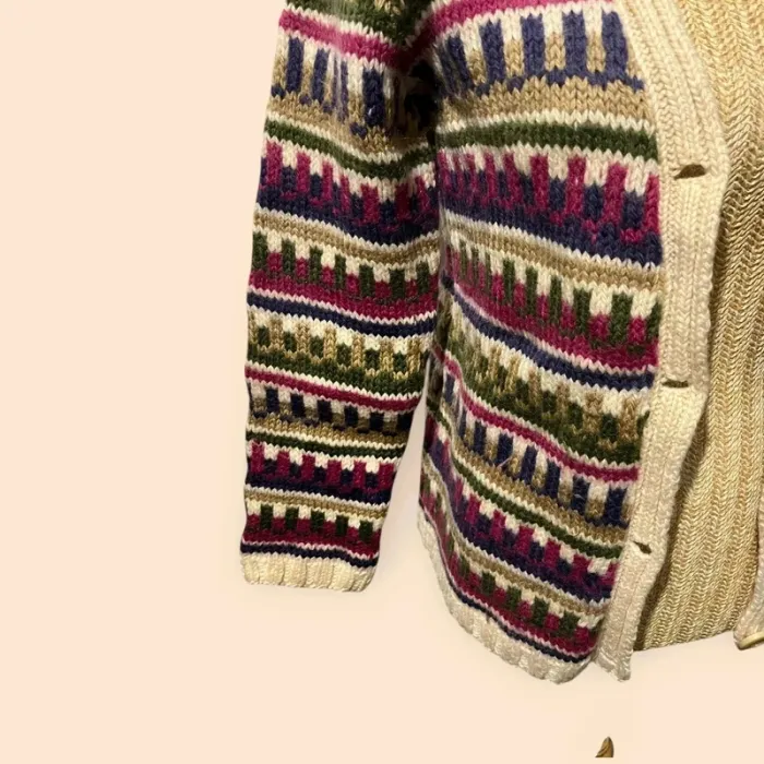 Cardigan rétro vintage à imprimé géométrique – boutonnière beige – style années 80 - photo numéro 3