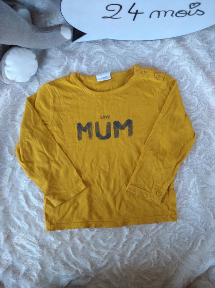 Tee shirt chemise manches longues Garçon 24 mois Love Mum Maman Kiabi 100% coton - photo numéro 2