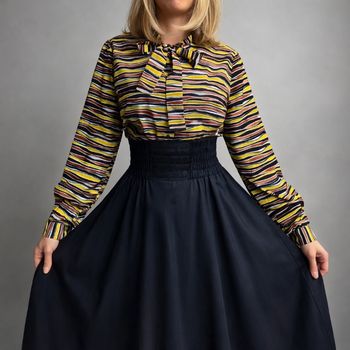 Blouse unique Vintage à col lavallière et motifs rayures T42/44 H*193