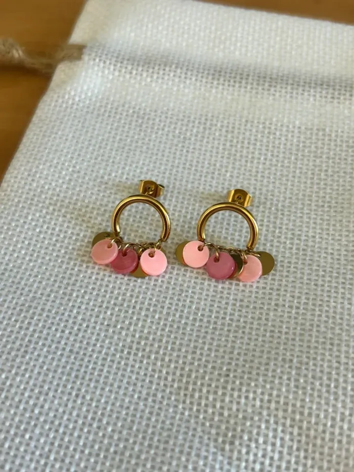 Boucle d’oreille avec perle rose - photo numéro 4