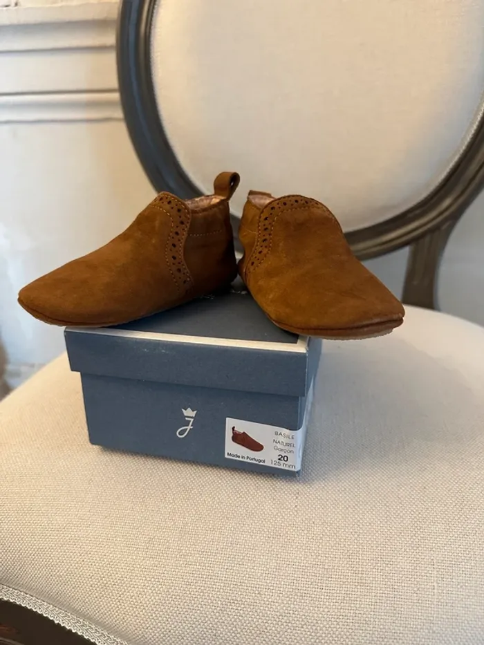 NEUF Jacadi chaussures chaussons cuir beige marron bébé garçon 20 Basile