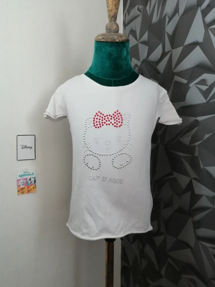 Tee-shirt blanc manches doublées hello kitty en strass / l'air du large / (8ans) - photo numéro 2