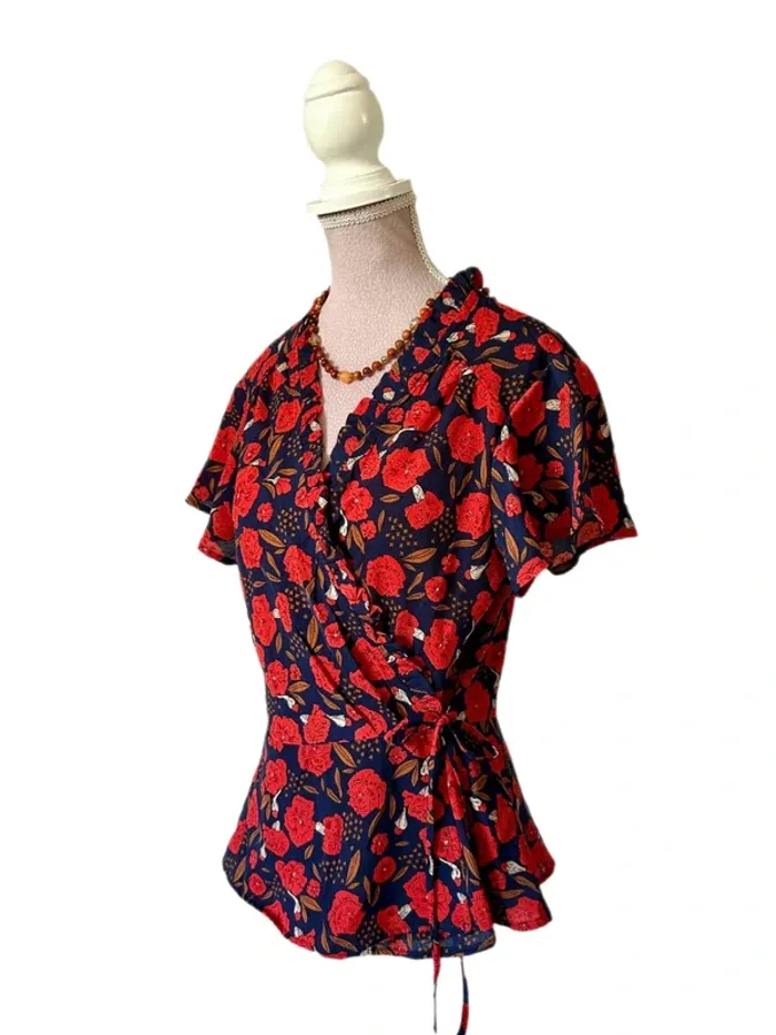 🌺 Chemisier cache-cœur bohème romantique S/36 Andy & Lucy Boho chic floral wrap blouse🌺 - photo numéro 4