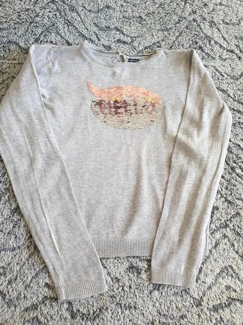 Pull fin Kiabi Hello sequins 8 ans gris