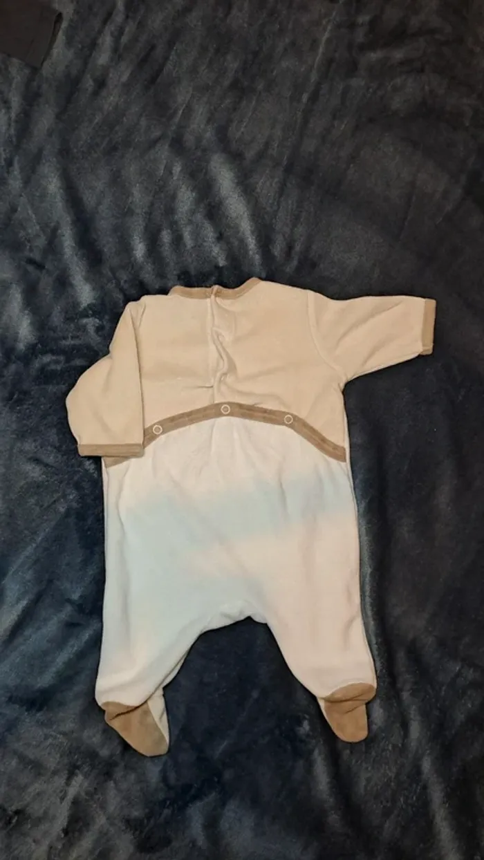 💚Pyjama bébé beige – motif dodo – T. 1 mois - photo numéro 5