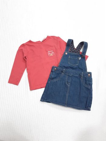 Tenue tee-shirt manches longues et robe en jean 18 mois