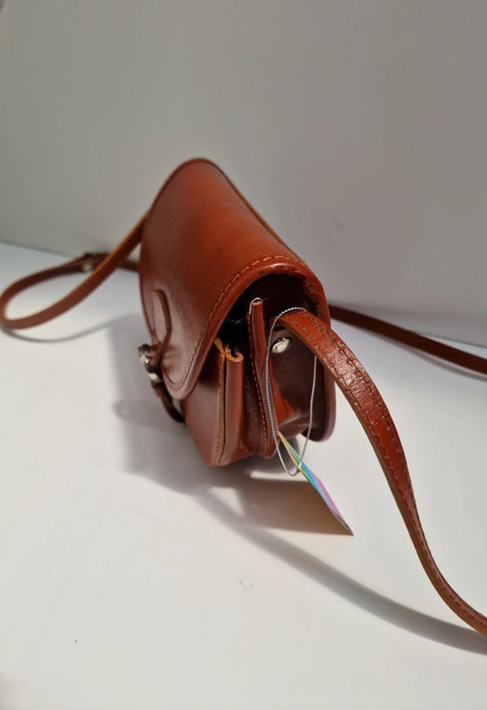 Sac Bandoulière Vintage Cuir Véritable Camel Vera Pelle - photo numéro 7