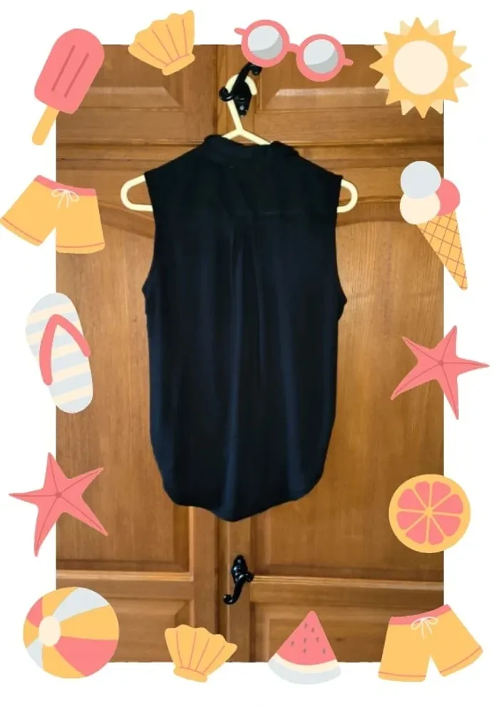 Top noir boutonné sans manche à noué 14 ans - photo numéro 6