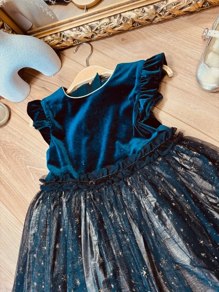 Taille 3-4 ans Robe longue créateur fille TAO bleu adore * velours tulle * 💙 - photo numéro 3