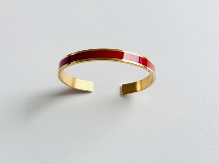 Bracelet manchette or & rouge ajustable - photo numéro 2