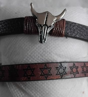 Lot de 2 bracelets homme rétro cuir synthétique, perles bois