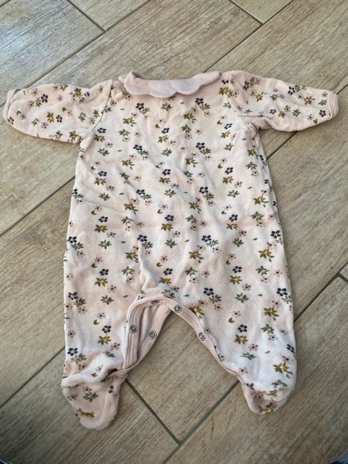 Pyjama Petit Bateau velours rose à fleurs - 1M-54cm - photo numéro 2