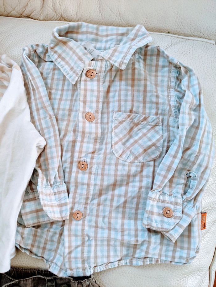 Ensemble pantalon chemise tee-shirt coton bio 6 mois - photo numéro 2