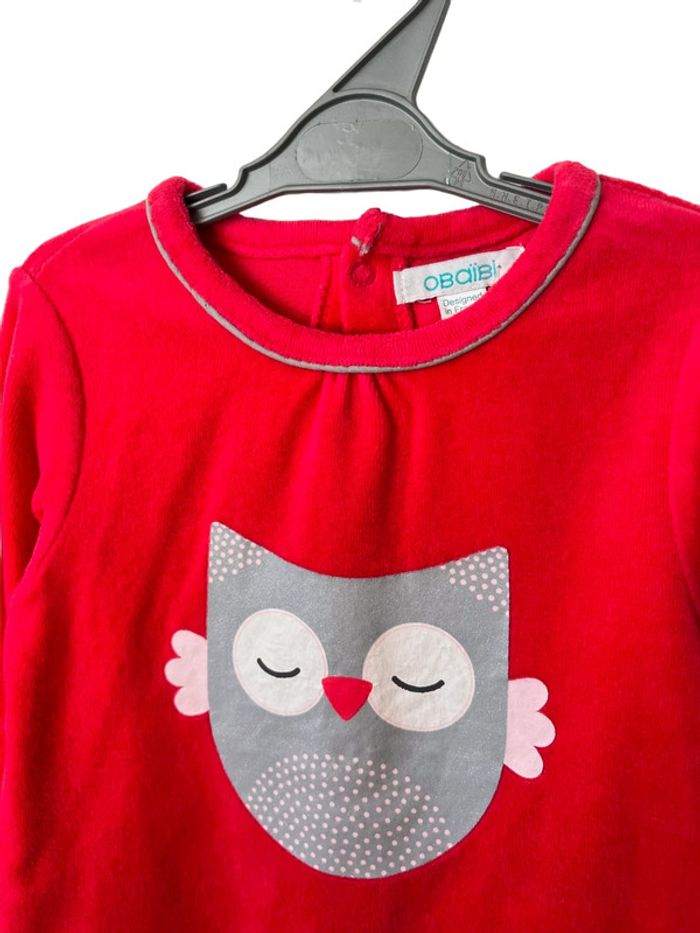 Pyjama velours fuchsia (hibou) - Obaïbi 12 mois (74cm) - photo numéro 2