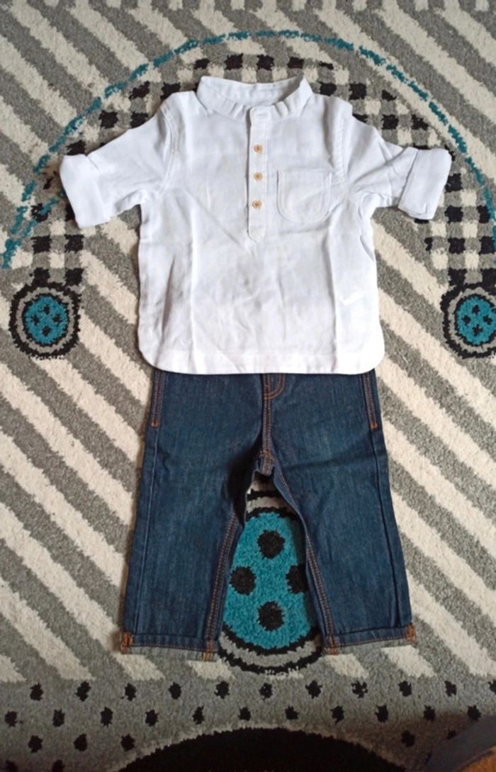 Ensemble chemise ML/MC et pantalon Jean - Taille 12 mois