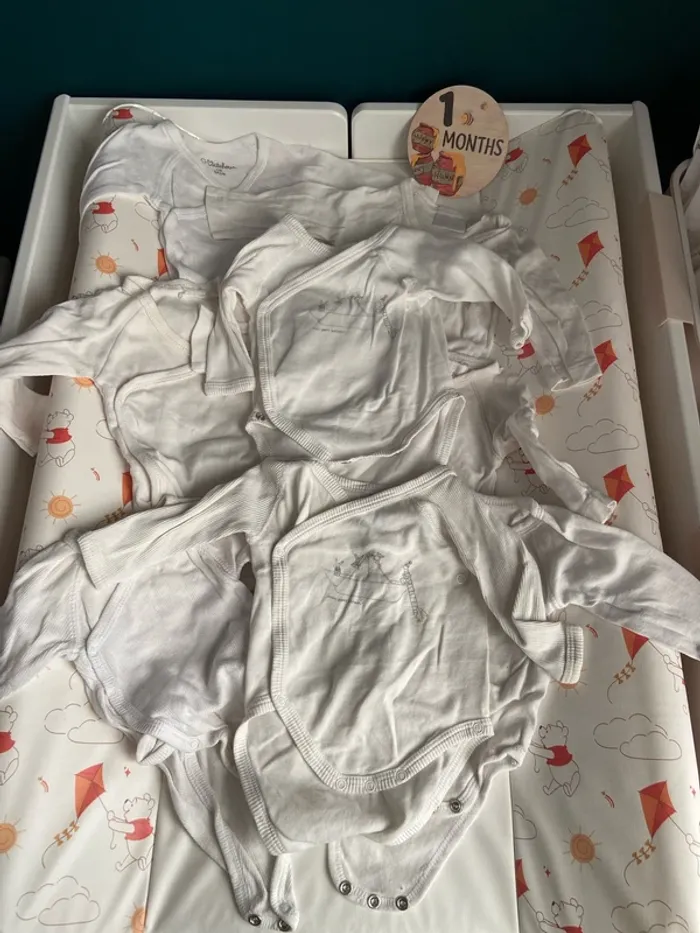 Lot de 8 bodies blanc taille 1 mois mixte