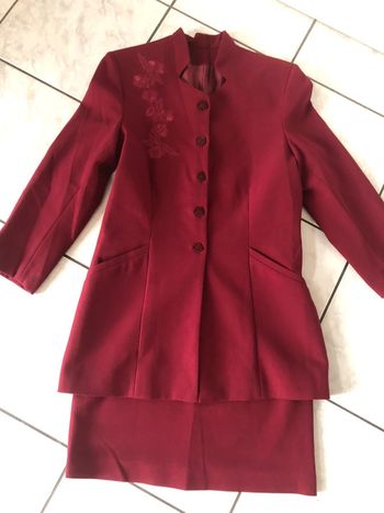 Tailleur safari veste longue et jupe taille 38