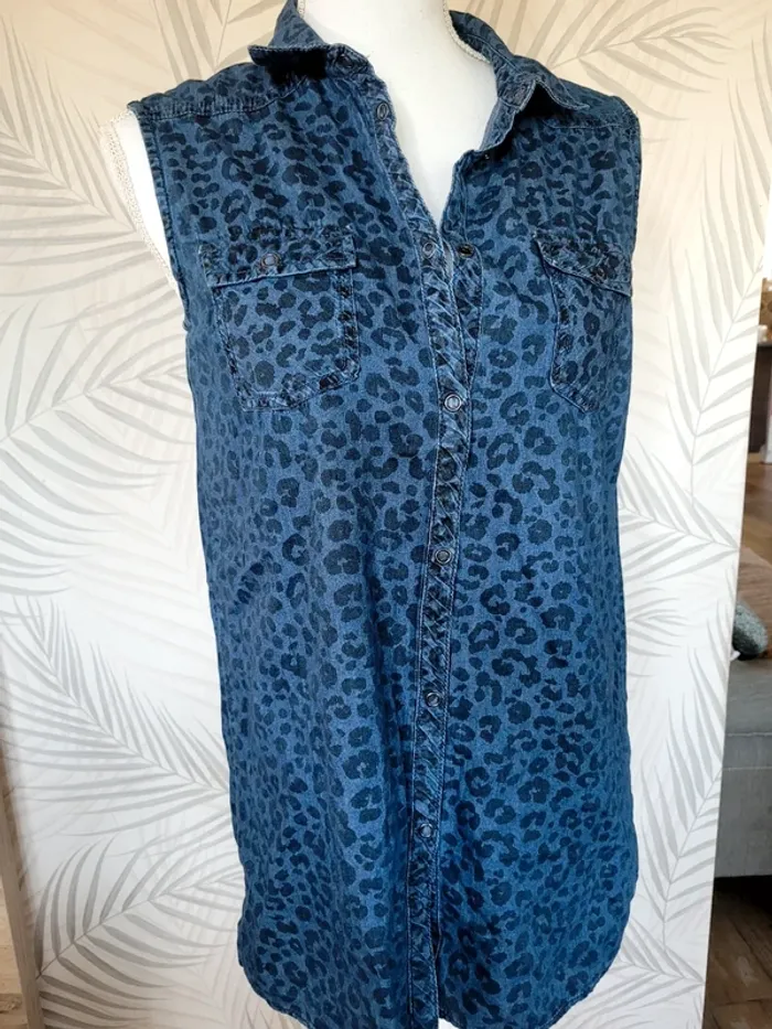 Chemise sans manche tacheté bleu marine - photo numéro 3
