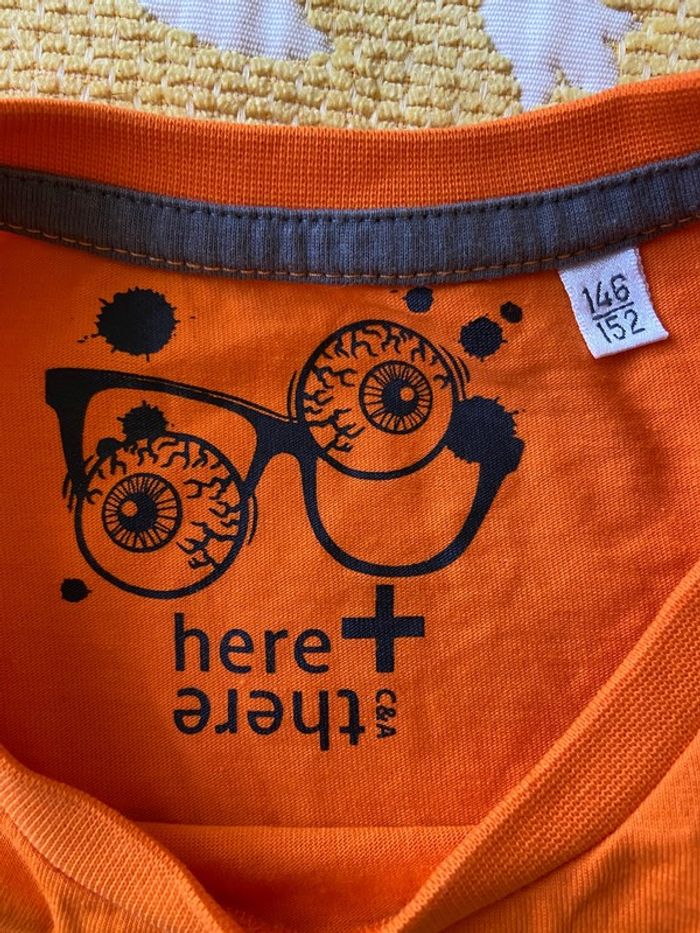 Tee-shirts here&there orange manches longues, col rond, taille 12 ans neuf - photo numéro 2