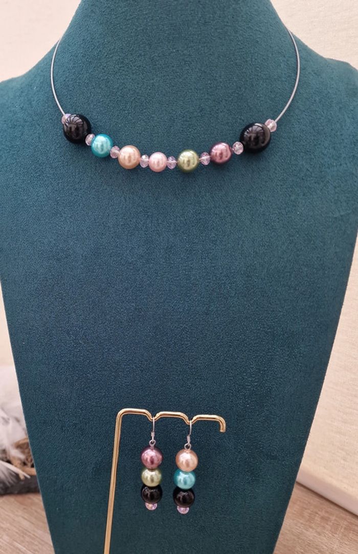 Parure Bijoux Acier Grosses Perles Multicolore - photo numéro 14