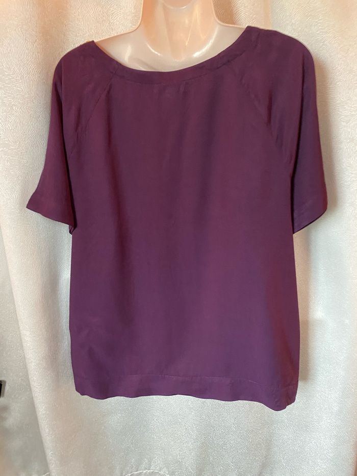 Tunique blouse Maison 1.2.3 taille 44 violet prune perles - photo numéro 3